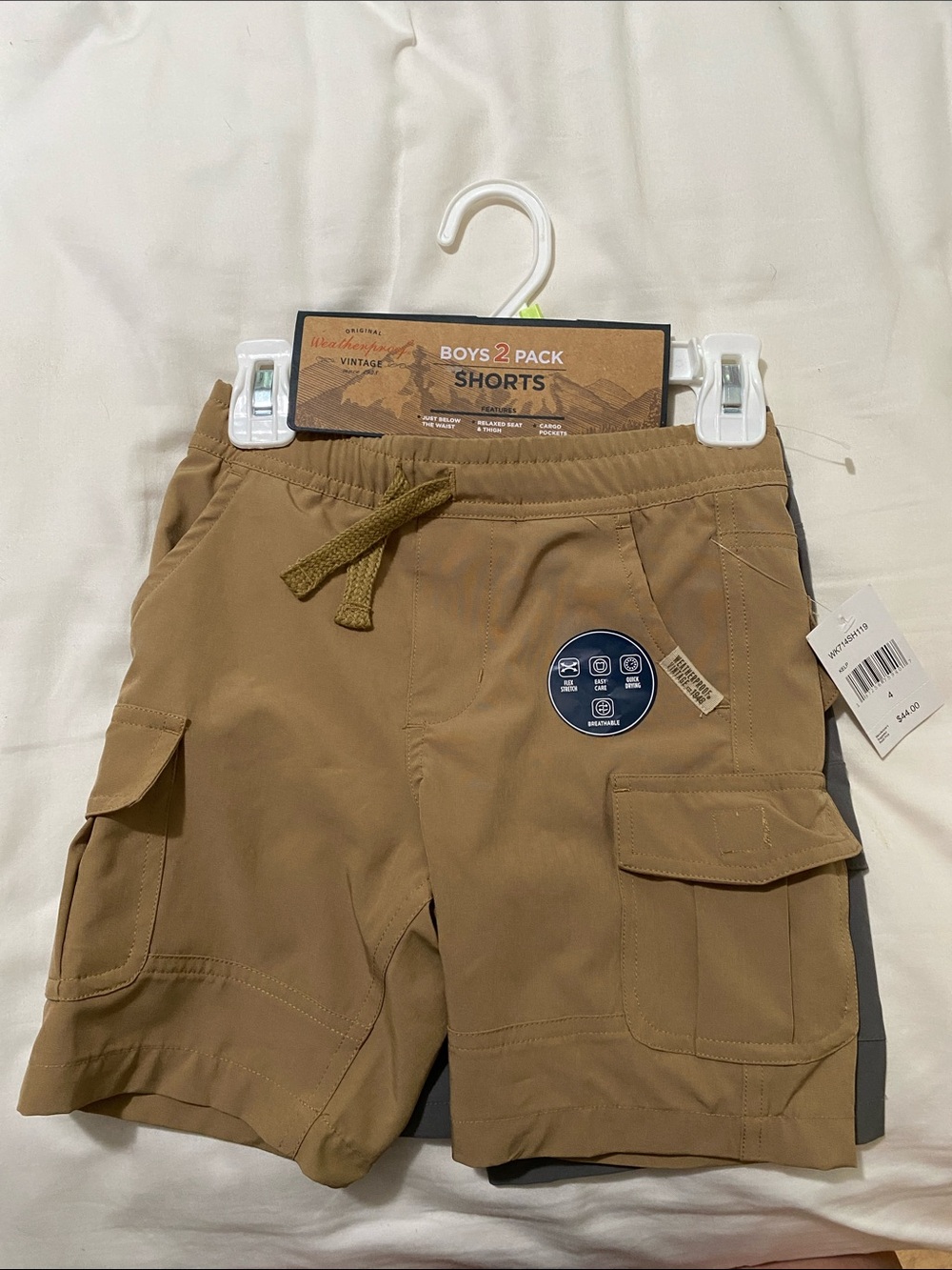 Two Pack Tan and Gray WeatherProof Brand Cargo Shorts with Drawstring Waist